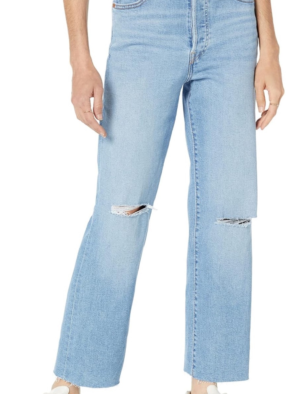 Levi's Ribcage Ankle Straight - Light Blue Cropped Distressed Jeans, size 27